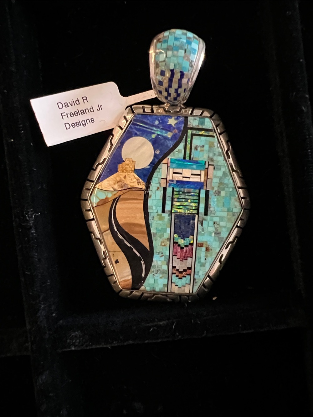 David R Freeland Jr. Turquoise Mosaic Hex Pendant